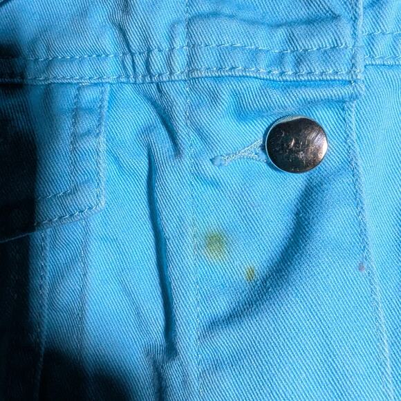 Vtg Y2K Lighthouse Sky Blue Floral Embroidered Applique Trucker Jacket Sz L - Picture 5 of 6